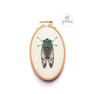 PDF Green Cicada Embroidery Pattern and Instructions Downloadable Sewing Pattern image 1