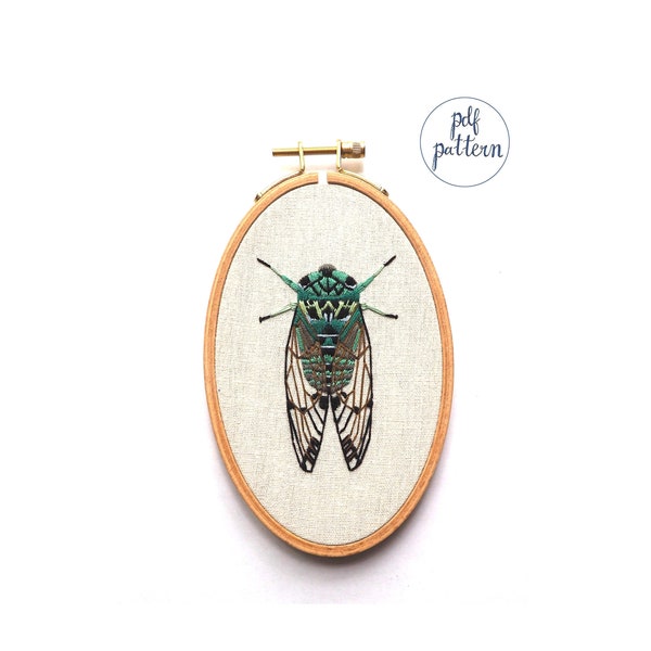 PDF Green Cicada Embroidery Pattern and Instructions Downloadable Sewing Pattern