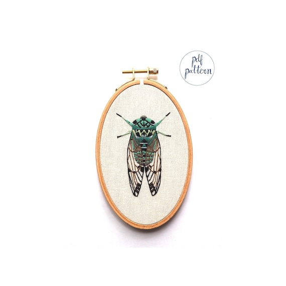 PDF Green Cicada Embroidery Pattern and Instructions Downloadable Sewing Pattern