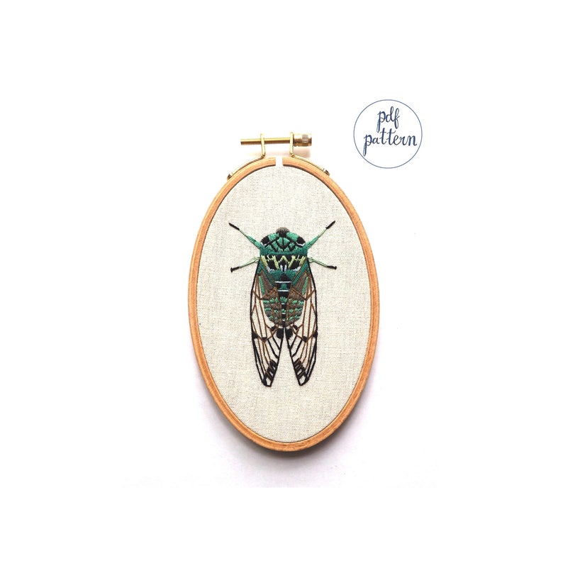 PDF Green Cicada Embroidery Pattern and Instructions Downloadable Sewing Pattern image 1