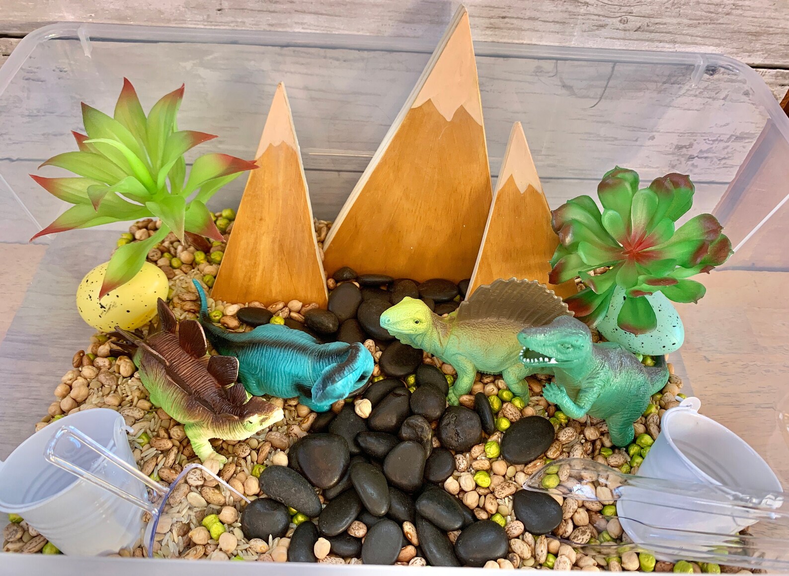 dinosaur sensory tray