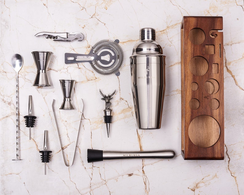 Professional 12piece Bartender Kit With Unique Stag Bottle Etsy