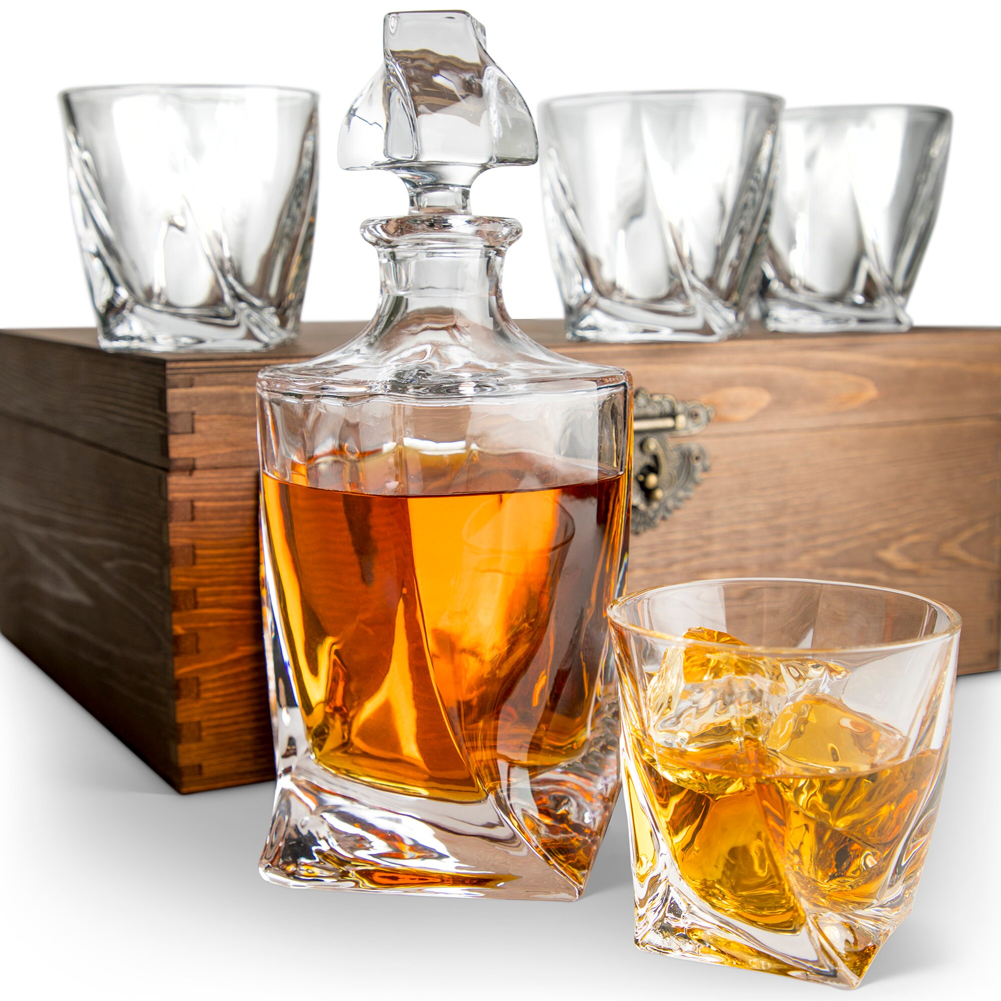 Liquor Whiskey Decanter Set With Wooden Box Bourbon Gifts Etsy