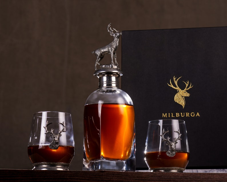 Unique Whiskey Gift Stag Whiskey Decanter Set Bourbon Etsy