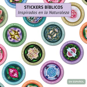 Nature Inspired Bible Verse Stickers | Spanish Round Printable Stickers (Digital Download)