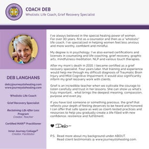 Digital Affirmation Grief Card: Soothing mandala artwork with uplifting journey talk from the coach: 'Healing is a journey—embrace each step and trust the process of transformation.'.