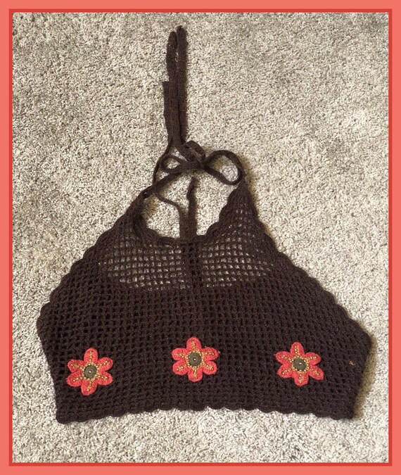 Vintage 1960s Crochet Halter/Bikini Top