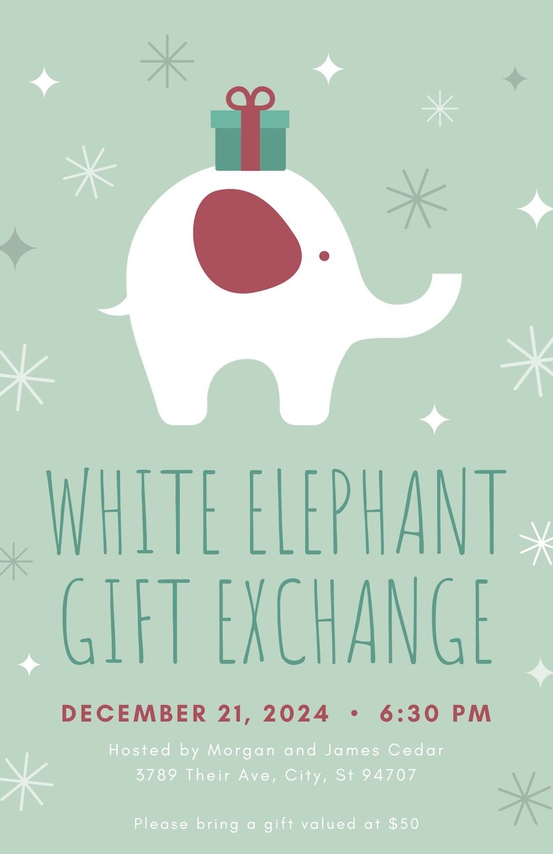 White Elephant Christmas Party Invitation Etsy