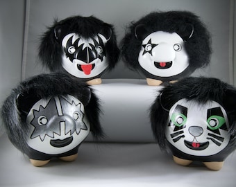 Kiss Band- Set 4 Piggy Banks Gene Simmons, Paul Stanley, Ace Frehley & Peter Criss, Collectible,  For Adults, Perfect Gift, Coin Bank, Kiss