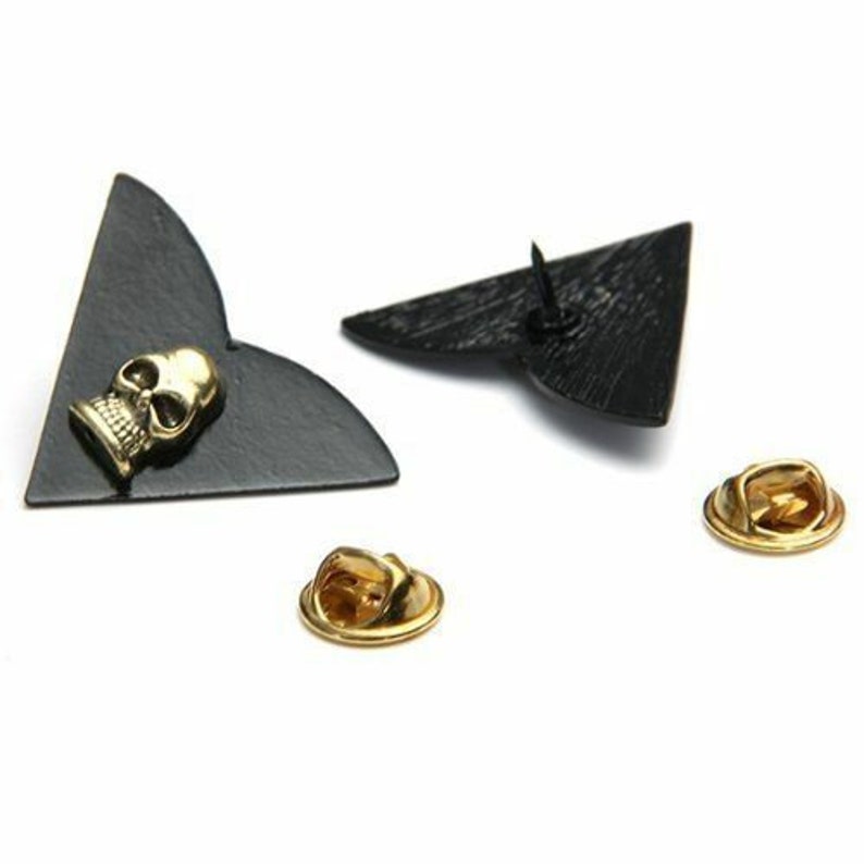 NEW Skull Collar Suit Clip Gold Shirt Pin Stud Jewelry Punk Brooch 1 Pair Set
