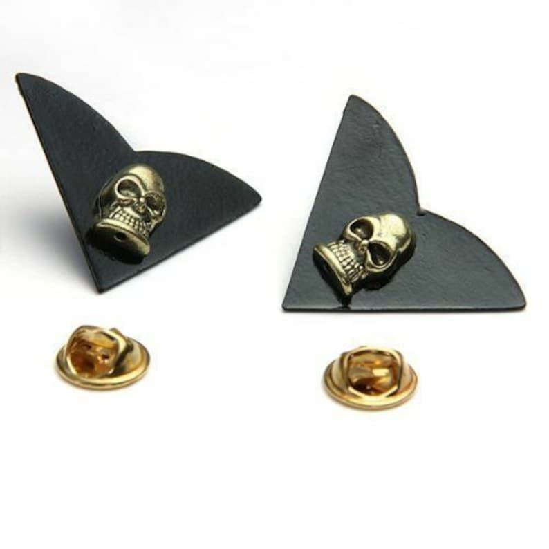 NEW Skull Collar Suit Clip Gold Shirt Pin Stud Jewelry Punk Brooch 1 Pair Set
