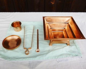 Agnihotra Set 6-piece Copper Havan Kund Vedic Fire Ritual India Healing Atmosphere