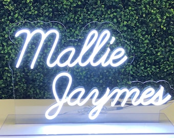 Custom LED name sign with freestanding base for desk, dresser or table