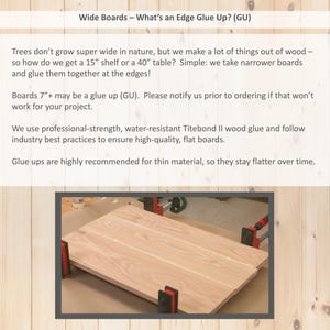 May include: A close-up of two wooden boards being glued together with clamps. The boards are light brown and have a natural wood grain. The text "Wide Boards - What's an Edge Glue Up? (GU)" is at the top of the image.