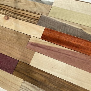 3/4 x 2 x 12 (22-pack) Variety Exotic Wood Sample Pack / Project Ready Wood - Purpleheart, Zebrawood, Walnut, Cherry, Maple - Free Shipping!