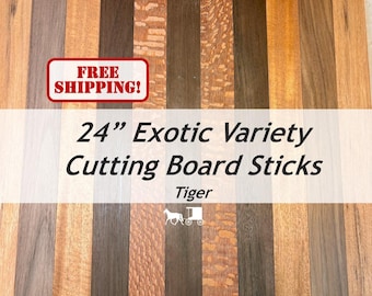 Cutting Board Sticks: 24" Exotic Variety (10-Pack) Leopardwood, Peruvian Walnut, Mahogany, Patagonian Rosewood