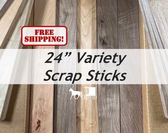 24" Variety Maple, Cherry, Walnut, Scrap Wood (3/4" x .75-2.5" x 24") - Great for Crafting, DIY Cutting /Charcuterie Boards - Free Shipping!
