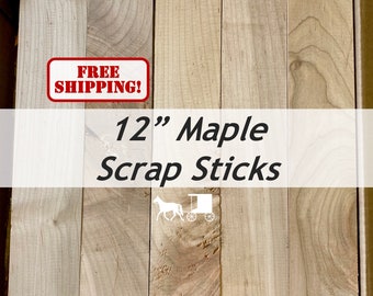 12" Maple Scrap Wood (3/4" x .75-2.5" x 12") - Great for Crafting or DIY Cutting Boards - Free Shipping!