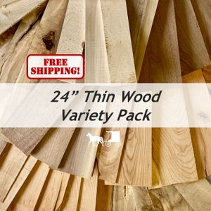 24" Thin Wood Variety Box (about 1/8- 5/8" Thick x Varying Widths and Species x 24") - Good for lasering, scrollsawing, cricuit, and crafts