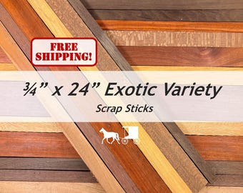 Sticks: 24" Exotics (Purpleheart, Padauk, Wenge) Cutting Board Staves - Useable Scrap Cut Off Wood