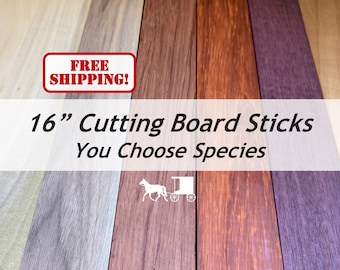 3/4" x 2" x 16" (6 & 10 packs) Cutting Board Kit Add Ons! You Choose Walnut, Cherry, Maple, Cedar, Oak, Purpleheart, Padauk!  SHIPS FREE!