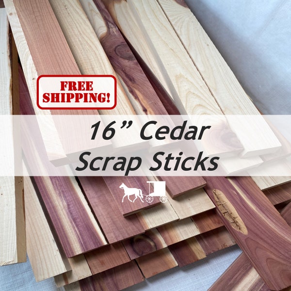 16" Aromatic Red Cedar Wood Scrap Sticks (3/4" x .75-2.5" x 16") - Great for crafting or DIY Cutting and Charcuterie Boards - Free Shipping!