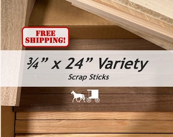 3/4&quot; x 24&quot; Variety - Maple Cherry Walnut - Useable Scrap Sticks Wood Boards - for Woodworking, Crafting, DIY, and More - Free Shipping