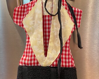 Amish-Made Hanging Kitchen Towel: Red Gingham & Black Cotton Apron
