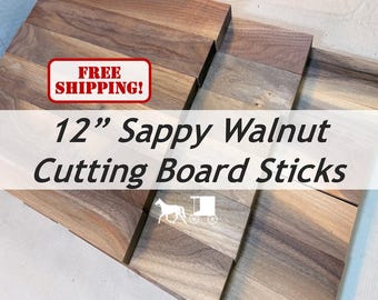 Cutting Board Sticks: 12" Sappy Walnut Wood (18-Pack) - Great for Charcuterie Boards too!