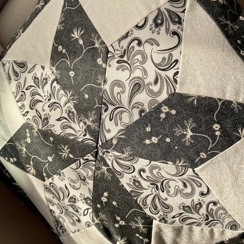 Amish-made Quillow Featuring Black and White Paisleys in a Quilt Star Pattern, One Side Paisley shops - Tufted Throw Quilt Folds into a Pillow!