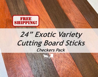 Cutting Board Sticks: 24" Exotic Variety (6-Pack) Bloodwood & Peruvian Walnut