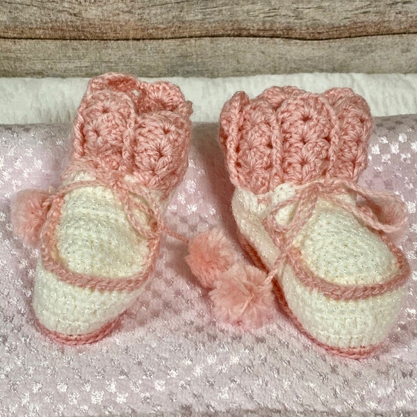 Amish-made Hand Sewn & Crocheted Sweet Pink n White Booties and Blanket Baby Gift Set for Newborn Infants and New Moms! Free Shipping!