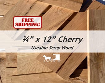 Boards: 12" x 3 to 6" Wide Cherry Wood - Useable Scrap Wood - Cut Off Lumber