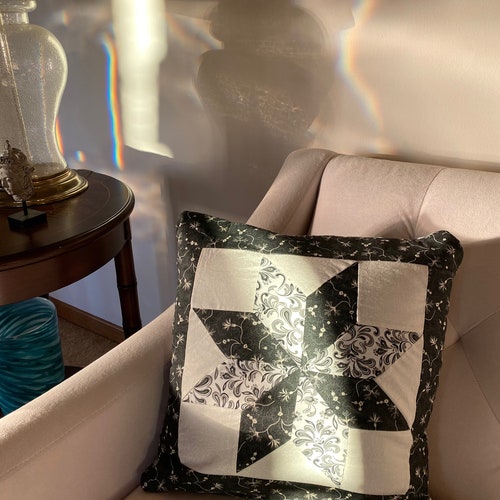 Amish-made Quillow Featuring Black and White Paisleys in a Quilt Star Pattern, One Side Paisley shops - Tufted Throw Quilt Folds into a Pillow!