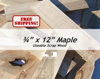 Boards: 12"  x 3 to 6" Wide Maple Wood - Useable Scrap Wood - Cut Off Lumber