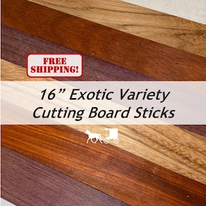 3/4 x 2 x 16 (6-pack) Variety Exotic & Domestic Wood Cutting Board Kit! Includes Purpleheart, Red Zebrawood, and Padauk - Free Shipping!