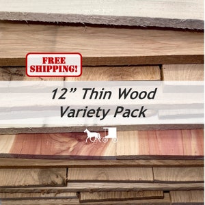 12&quot; Thin Wood Variety Box (about 1/8- 5/8&quot; Thick x Varying Widths and Species x 12&quot;) - Good for lasering, scrollsawing, cricuit, and crafts