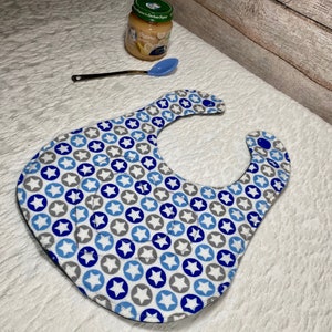 Amish-made Blue & Grey Star Reversible Double Sided Washable Infant / Baby Bib - Free Shipping!