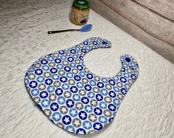 Amish-Made Reversible Baby Bib: Blue & Gray Star Cotton Bib