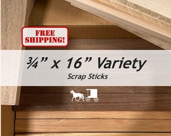 3/4&quot; x 16&quot; Variety - Maple Cherry Walnut - Useable Scrap Sticks Wood Boards - for Woodworking, Crafting, DIY, and More - Free Shipping