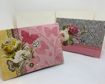Set of 2 Explosion Floral and Butterflies Greetings - Happy Birthday Greetings - Beautiful Cards - Unique Blank Stationery Note Cards