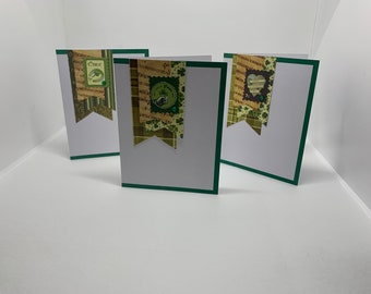 Green and White Irish Greeting Cards - Set of 3 St Patrick's Day Note Card Set - Ireland Inspired Cards - Unique Blank Stationary Note Cards