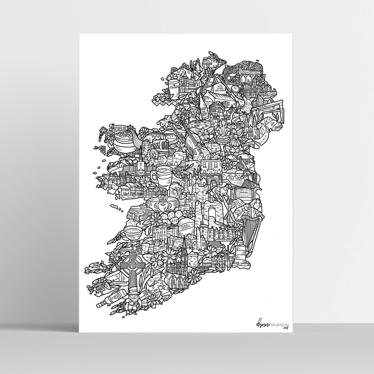 Ireland Map Illustration Art Print Ireland Poster Ireland Etsy