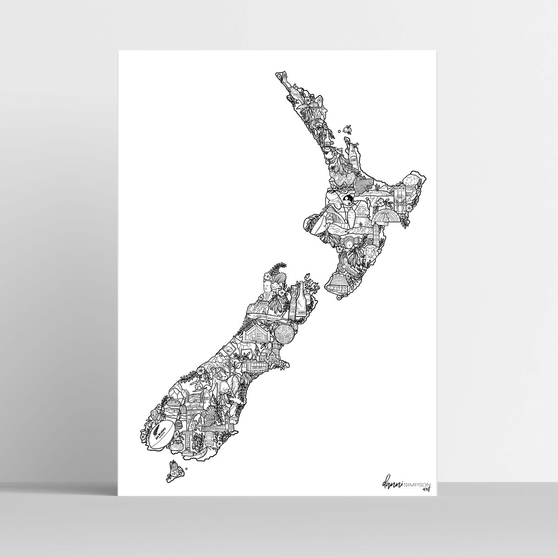 New Zealand Map Illustration Art Print NZ Poster New Zealand Etsy UK
