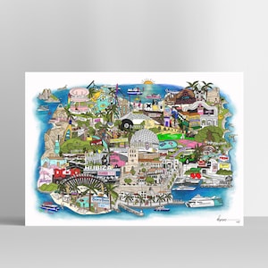 Ibiza Map Illustration Art Print, Balearic Island poster, Spanish Art, Travel Illustration, Souvenir Print