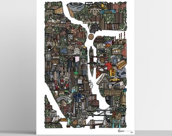 New York City Map Illustration Art Print, New York City poster, New York Art, NYC Map, Travel Illustration, Souvenir Print