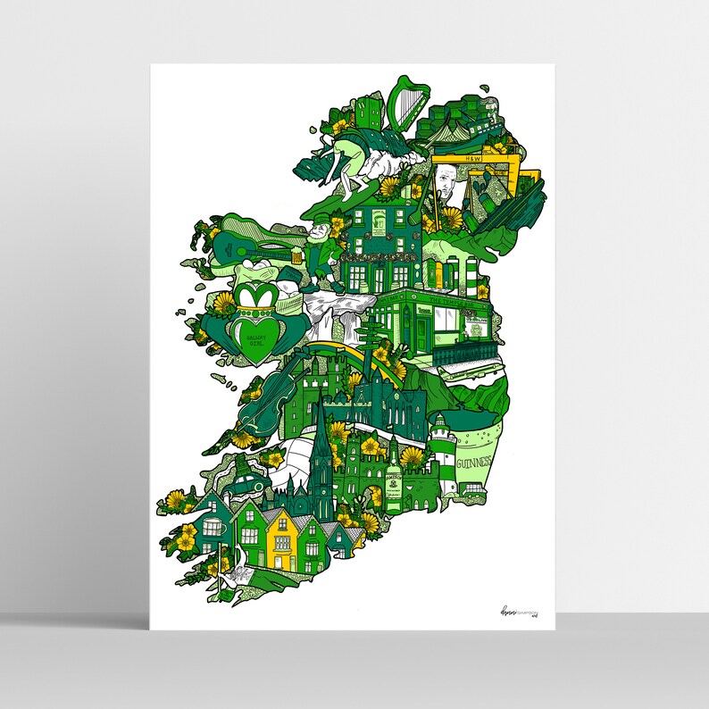 Ireland Map Illustration Art Print Ireland Poster Ireland Etsy UK
