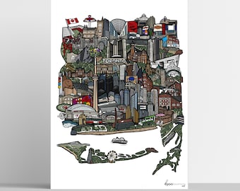 Toronto Map Illustration Art Print, Toronto poster, Toronto Art, Travel Illustration, Souvenir Print