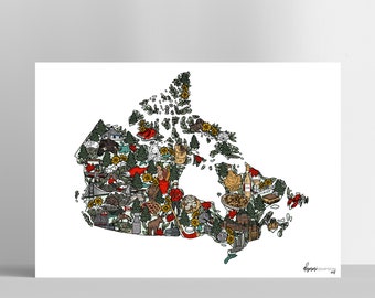 Canada Map Illustration Art Print, Canadian poster, Canada Art, Canada Map, Travel Illustration, Souvenir Print