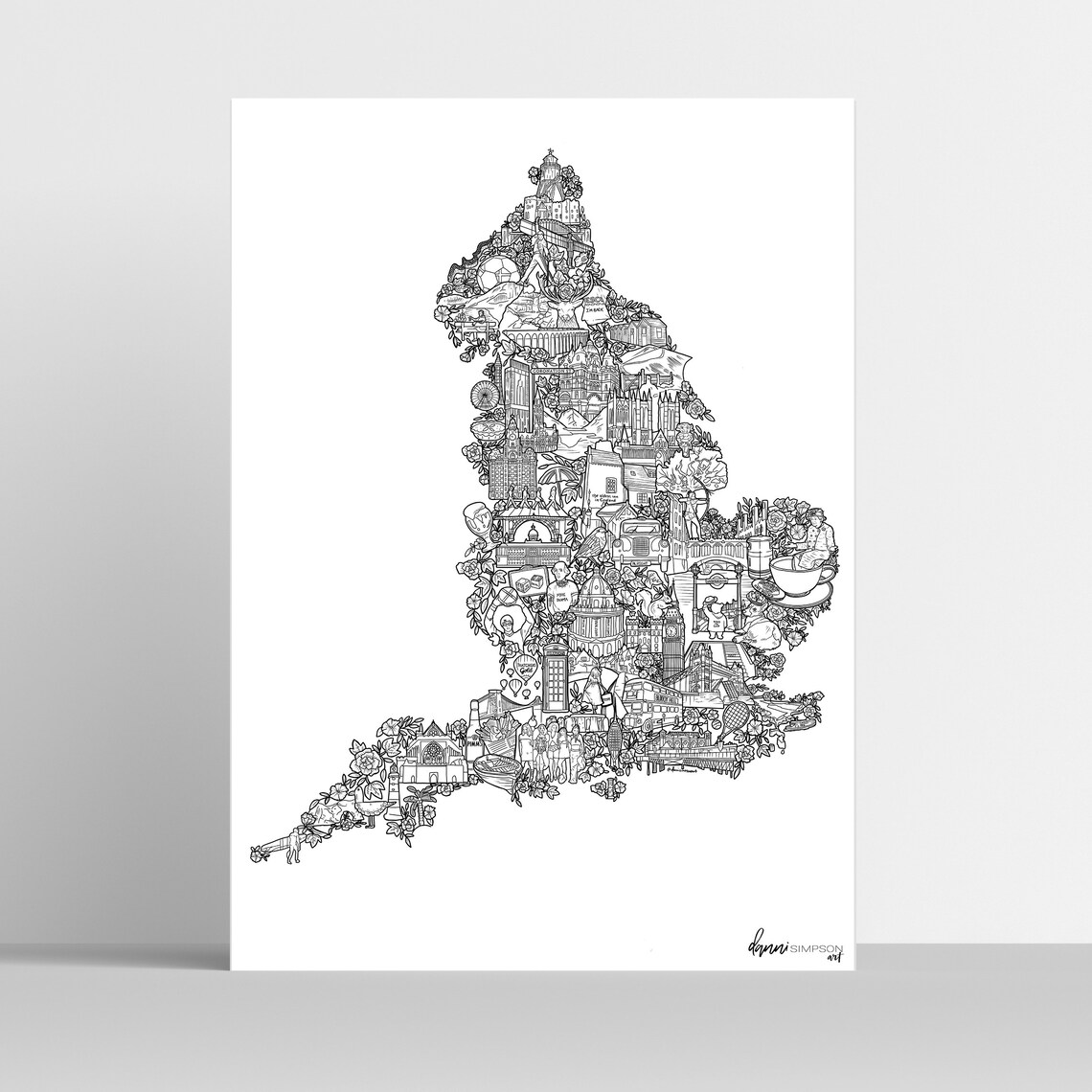 England Map Illustration Art Print English Poster England Etsy UK